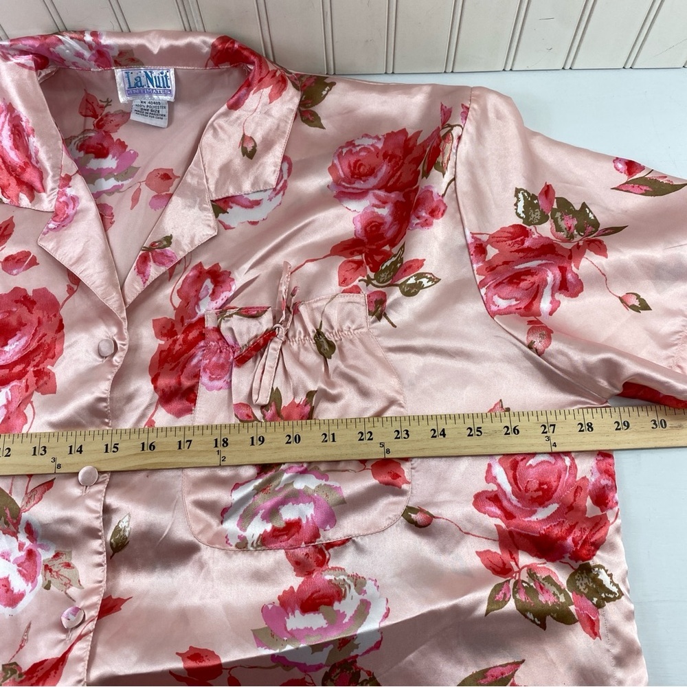 Vintage Pink Floral Satin Kimono Robe Nightshirt Pajama‎ One Size - Picture 7 of 11